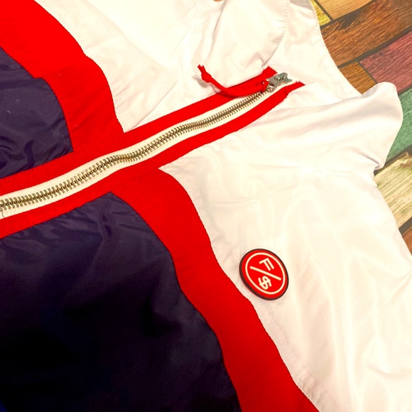 Flysupply Apparel WindBreaker Jacket, White,Blue,Red ColorBlock - Picture 3 of 4